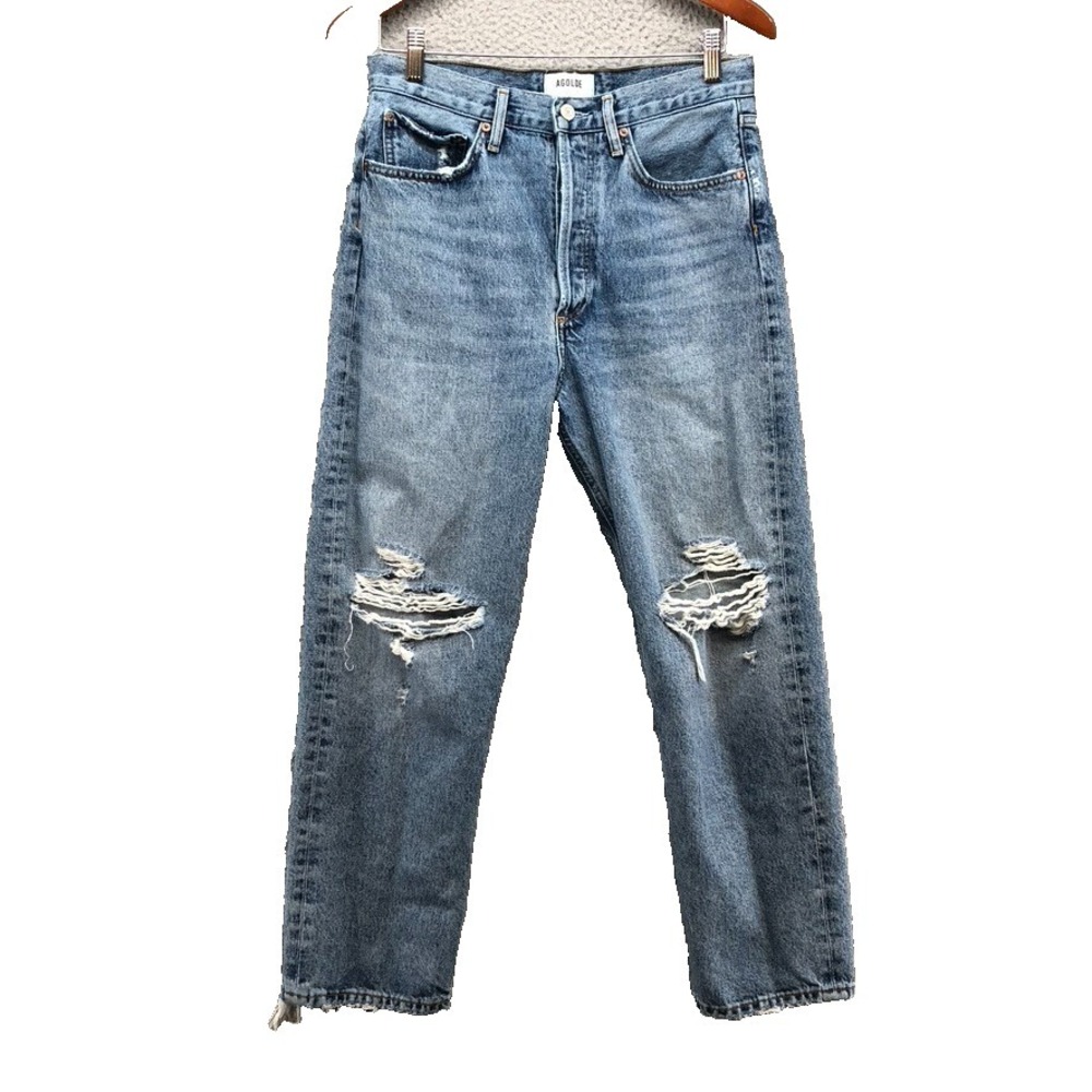 Agolde 90s Pinch Waist Jeans‎ Womens 27 4 Distressed Blue Denim Organic Rocker